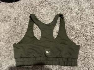 Alo Yoga Scoop Neck Sweatshirt Bra in Dark Olive